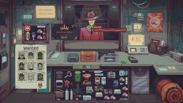 Joe Wild leans on the shop counter beside the wanted board