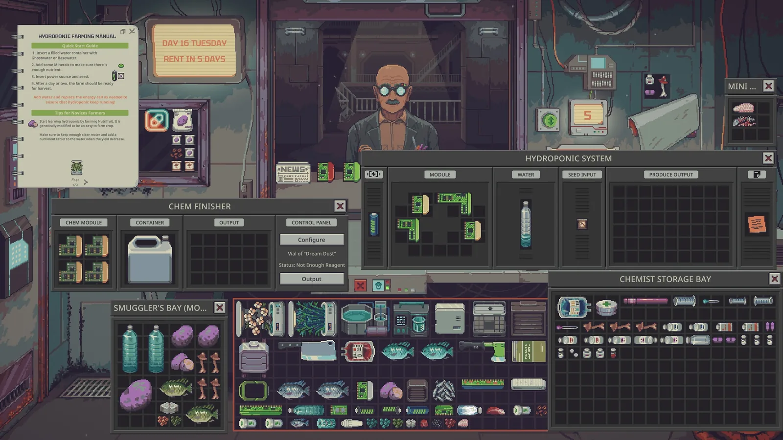 Chemistry and hydroponic equipment open on the shop screen